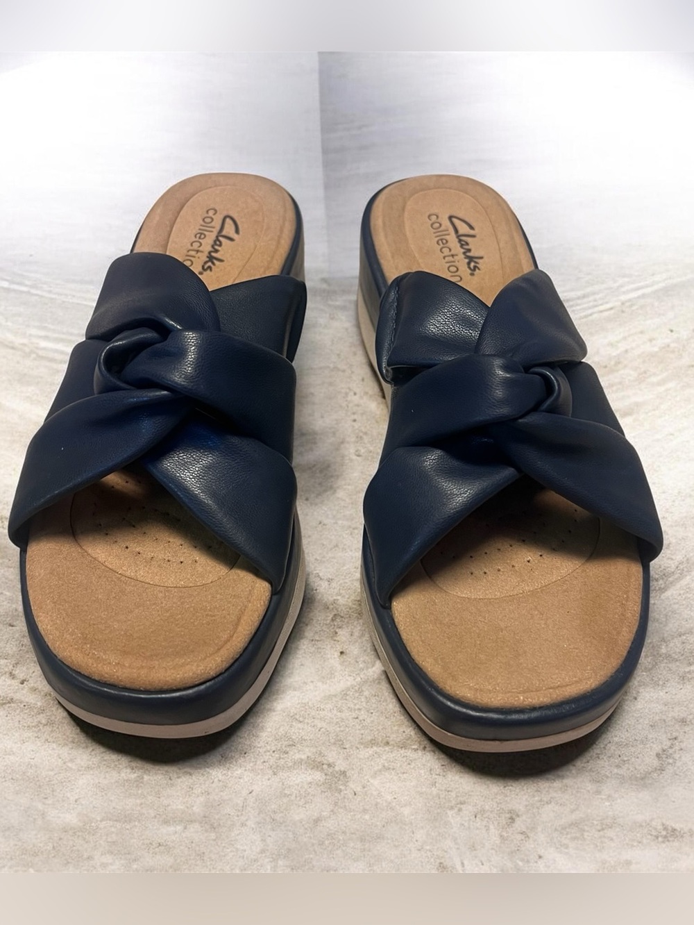 Clarks Collection Clara Charm Blue Knot Slide Wedge Comfort Sandals So Soft 6.5